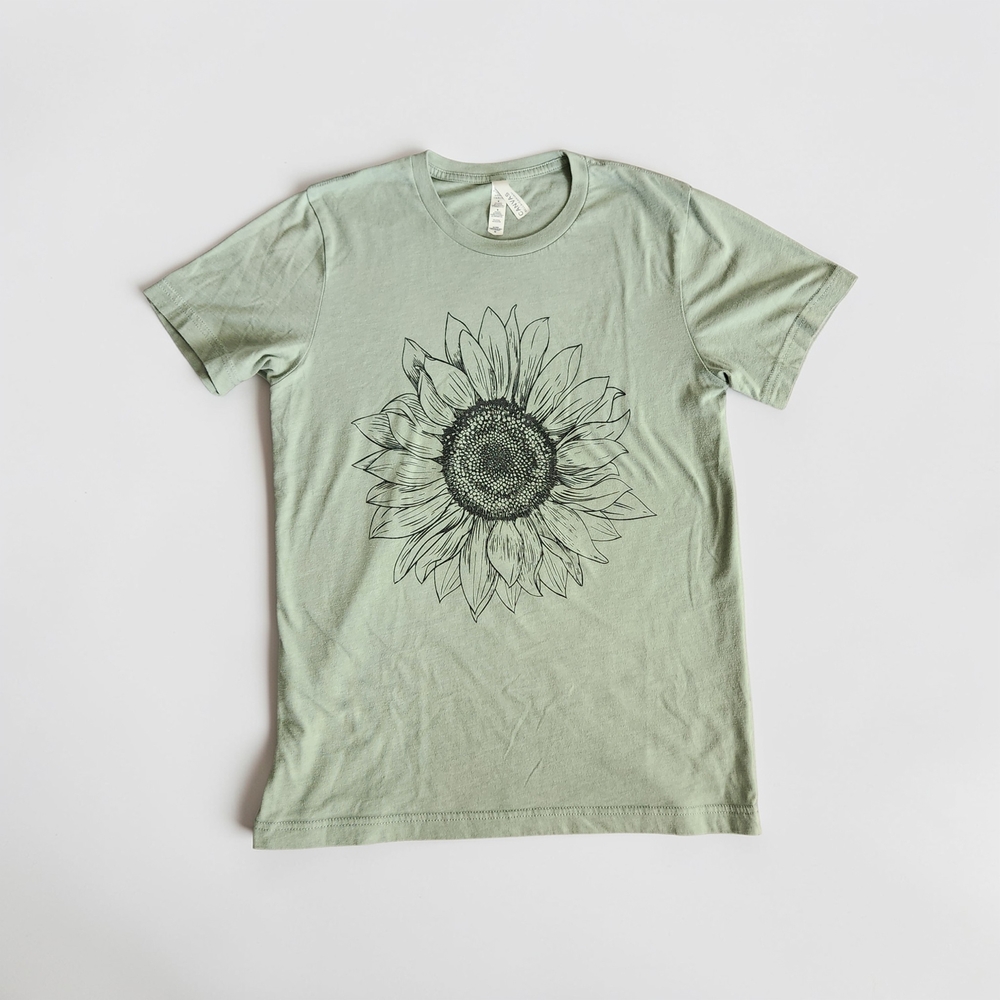 Green T-Shirt with Sunflower Design